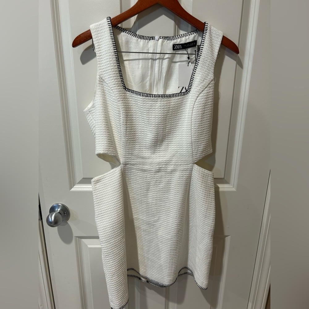NWT SALE  Zara White Textured Women's Dress with cutout on sides